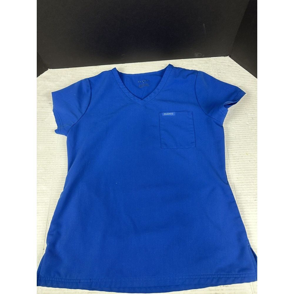 Jaanuu Women's Size Small Blue‎ 3 Pocket V Neck Scrub Top